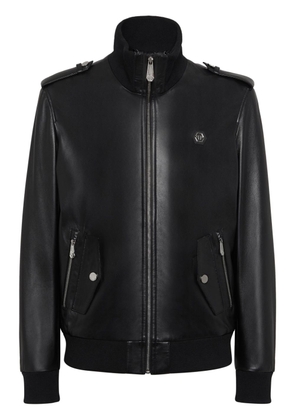 Philipp Plein logo-appliqué leather jacket - Black