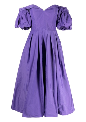 Marchesa Notte sweetheart-neck short-sleeve midi dress - Purple