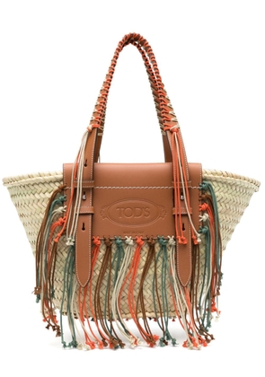 Tod's fringed straw tote bag - Neutrals