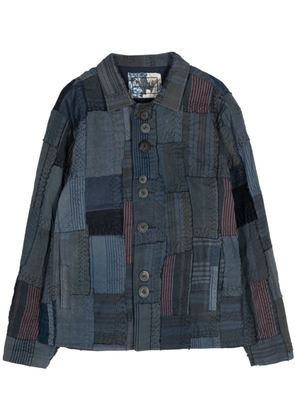 By Walid patchwork linen shirt jacket - Blue