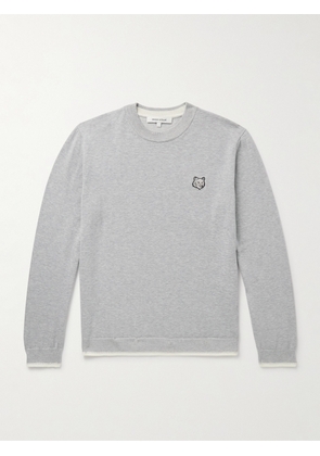 Maison Kitsuné - Slim-Fit Logo-Appliquéd Cotton Sweater - Men - Gray - XS