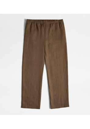 Tod's - Trousers in Linen with Drawstring, BROWN, L - Trousers