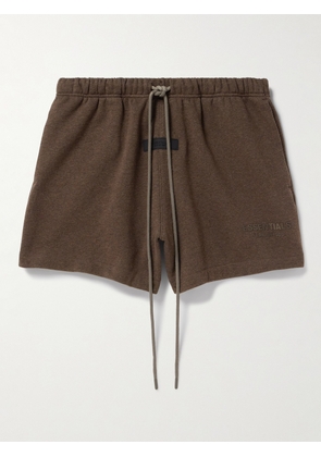 FEAR OF GOD ESSENTIALS - Wide-Leg Logo-Appliquéd Cotton-Blend Jersey Drawstring Shorts - Men - Brown - XXS
