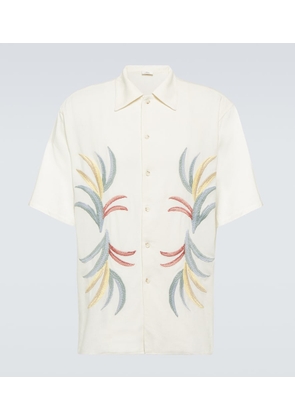 Commas Embroidered linen and cotton bowling shirt