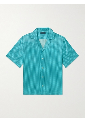 Frescobol Carioca - Roberto Camp-Collar Printed Silk-Satin Shirt - Men - Blue - S