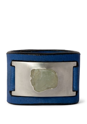 Parts Of Four Leather, Acid Treated Silver-Plated Brass And Aquamarine Amulet Cuff