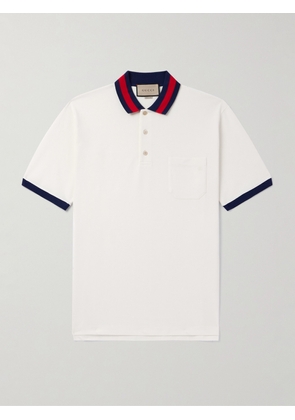 Gucci - Logo-Embroidered Cotton-Blend Piqué Polo Shirt - Men - White - M