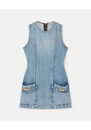 Stella McCartney - Clasp-Embellished Sleeveless Mini Dress, Woman, Light wash blue, Size: XS