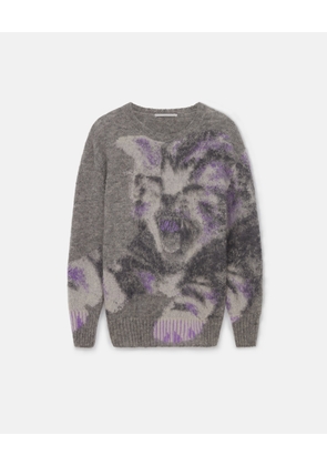 Stella McCartney - Kitten Graphic Knit Jumper, Woman, Grey, white and purple, Size: XS