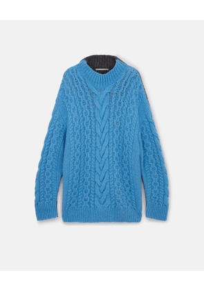 Stella McCartney - Two-Tone Cable Knit Oversized Jumper, Woman, Blue and grey, Size: XS
