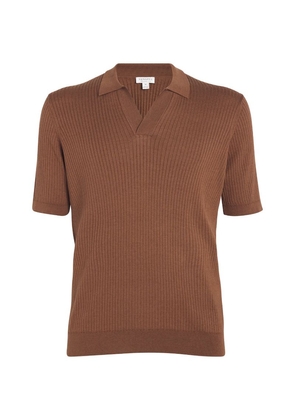 Sunspel Silk-Cotton Ribbed Polo Shirt