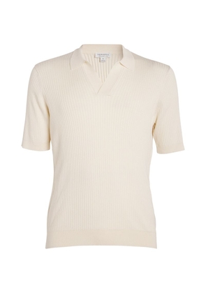 Sunspel Silk-Cotton Ribbed Polo Shirt