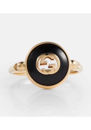 Gucci Interlocking G 18kt gold ring with onyx and white diamonds