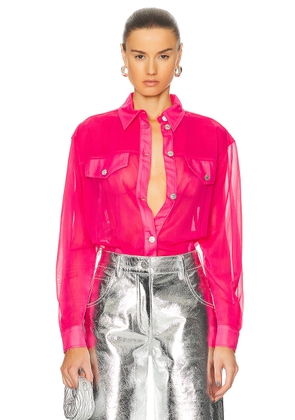 Moschino Jeans Nylon Long Sleeve Button Up in Fucsia - Red. Size 36 (also in 38, 42).