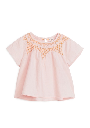 Embroidered Linen Blouse - Pink