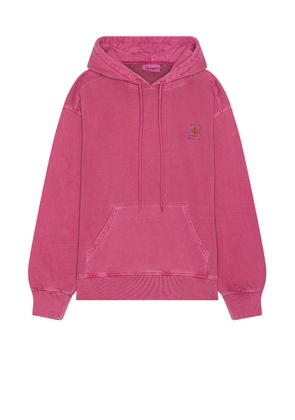Carhartt WIP Nelson Hoodie in Magenta Garment Dyed - Pink. Size M (also in L, S).