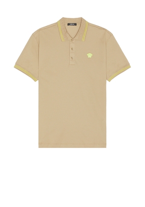VERSACE Medusa Short Sleeve Polo Shirt in Sand - Beige. Size L (also in M, XL/1X).