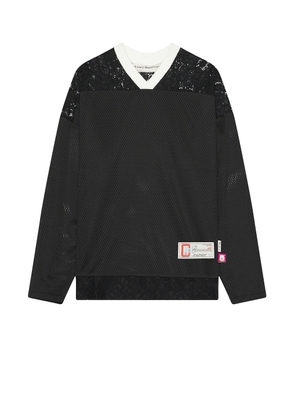 Advisory Board Crystals Juxtaposition Lace Mesh Hockey Shirt in Black - Black. Size L (also in M, XL/1X).