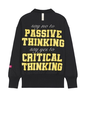 Advisory Board Crystals Critical Thinking Collared Crew in Black Onyx - Black. Size L (also in M, S, XL/1X).