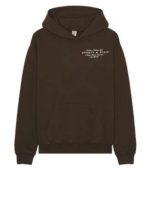 Sporty & Rich Health Initiative Hoodie in Chocolate - Brown. Size L (also in M, S, XL/1X).