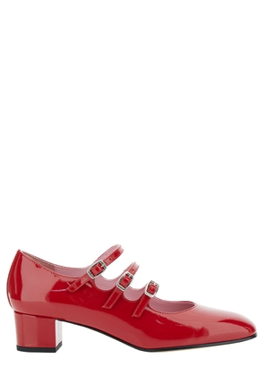 Carel Kina Red Mary Janes With Straps And Block Heel In Patent Leather Woman