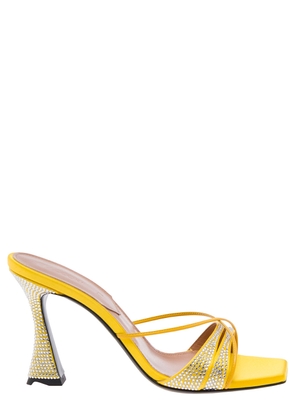 D'accori Yellow Slip-On Sandals With All-Over Rhinestone In Satin Woman