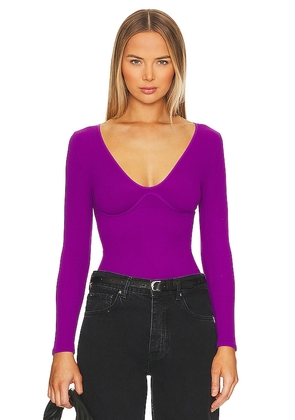 Free People x Intimately FP Meg Seamless V-neck Bodysuit In Grape Juice in Purple. Size M/L, XS/S.