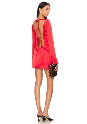 GUIZIO Lleo Satin Mini Dress in Red. Size S.