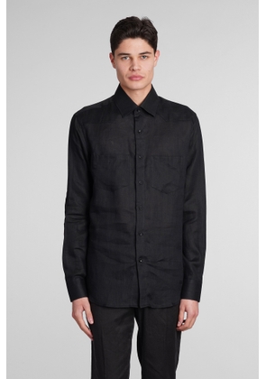 Low Brand Shirt S141 Shirt In Black Linen