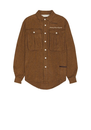 Advisory Board Crystals Cargo Pocket Button Down Shirt in Brown. Size M, S, XL/1X.