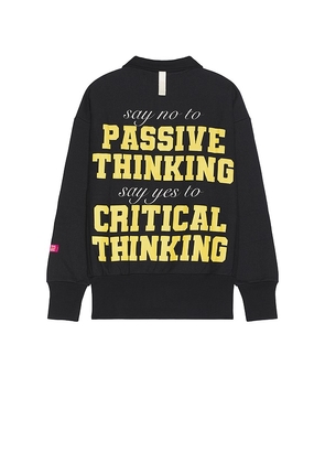 Advisory Board Crystals Critical Thinking Collared Crew in Black. Size M, S, XL/1X.