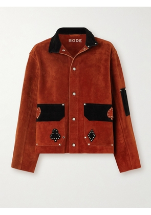 BODE - Deck Of Cards Stud-embellished Two-tone Suede Jacket - Red - x small,small
