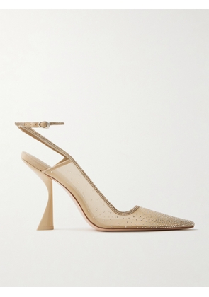 Cult Gaia - Diya Suede-trimmed Crystal-embellished Tulle Pumps - Neutrals - IT36,IT37,IT38,IT39,IT40,IT41