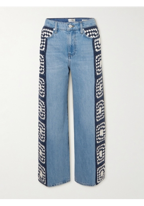 FRAME - Le Jane Cropped Crochet-trimmed High-rise Straight-leg Jeans - Blue - 23,24,25,26,27,28,29,30,31,32