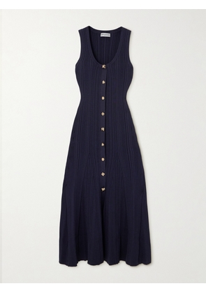 Self-Portrait - Button-embellished Ribbed-knit Midi Dress - Blue - small,medium,large