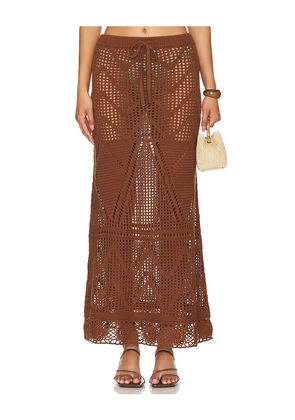 Tularosa Marisal Midi Skirt in Chocolate. Size M, S, XL, XS, XXS.