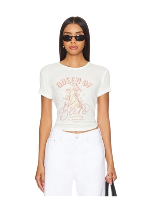 The Laundry Room Rodeo Queen Of Beers Baby Rib Tee in White. Size M, S, XL, XS.