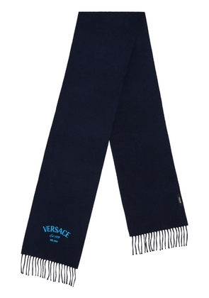 Versace logo-embroidered wool scarf - Black