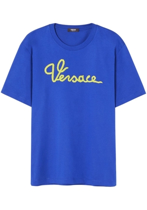 Versace logo-embroidered cotton T-shirt - Blue