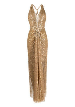 Jenny Packham Lana crystal-embellished halterneck dress - Gold