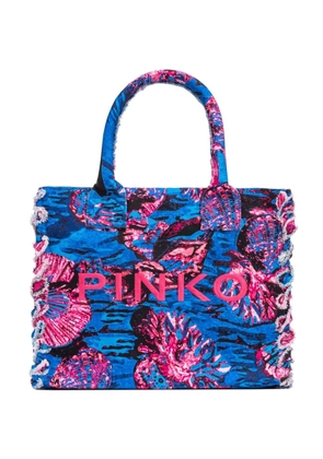 PINKO floral-print canvas beach bag - Blue