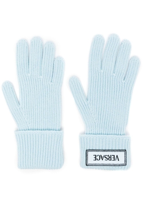 Versace logo-patch wool gloves - Blue