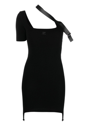 Courrèges strap-detail asymmetric ribbed minidress - Black
