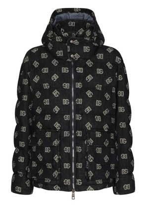 Dolce & Gabbana logo-jacquard hooded puffer jacket - Black