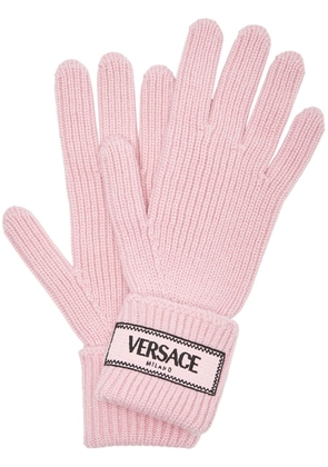 Versace logo-appliqué wool gloves - Pink