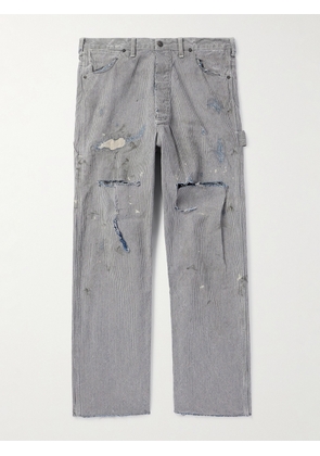 SAINT Mxxxxxx - Straight-Leg Distressed Striped Paint-Splattered Jeans - Men - Blue - S
