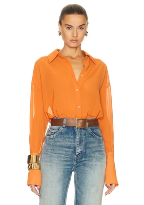 Helsa Sheer Button Slim Shirt in Orange - Orange. Size L/XL (also in ).