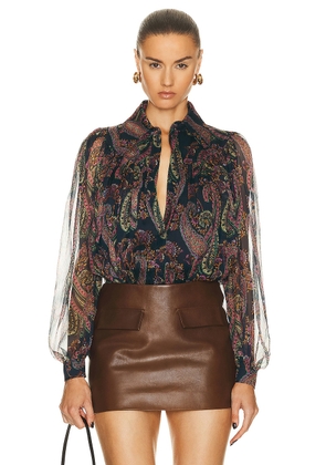 Etro Long Sleeve Blouse in Multi - Navy. Size 36 (also in ).