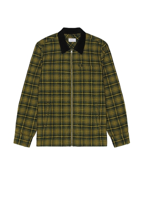 SATURDAYS NYC Ryan Zip Front Flannel Shirt in Mayfly - Dark Green. Size L (also in M).