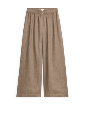 Wide Linen Trousers - Brown